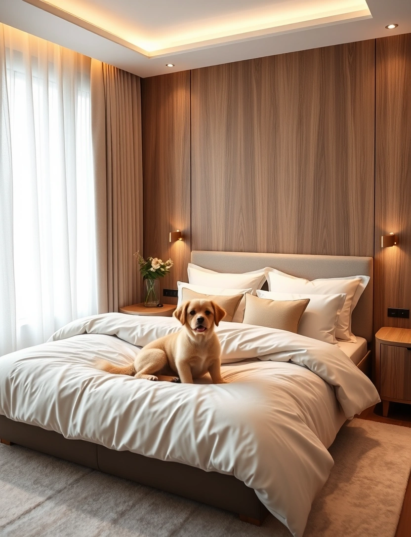 The Garden Suite featuring premium bedding and warm ambient lighting